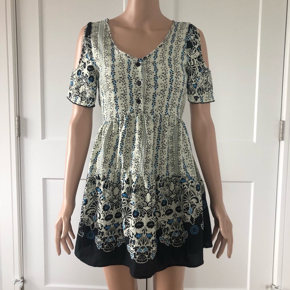 Band of Gypsies Floral White Cream Cold Shoulder Dress XS